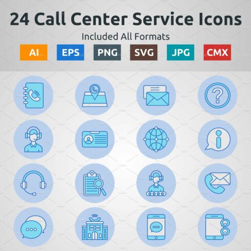 Blue Filled Circle Call Center Icons cover image.