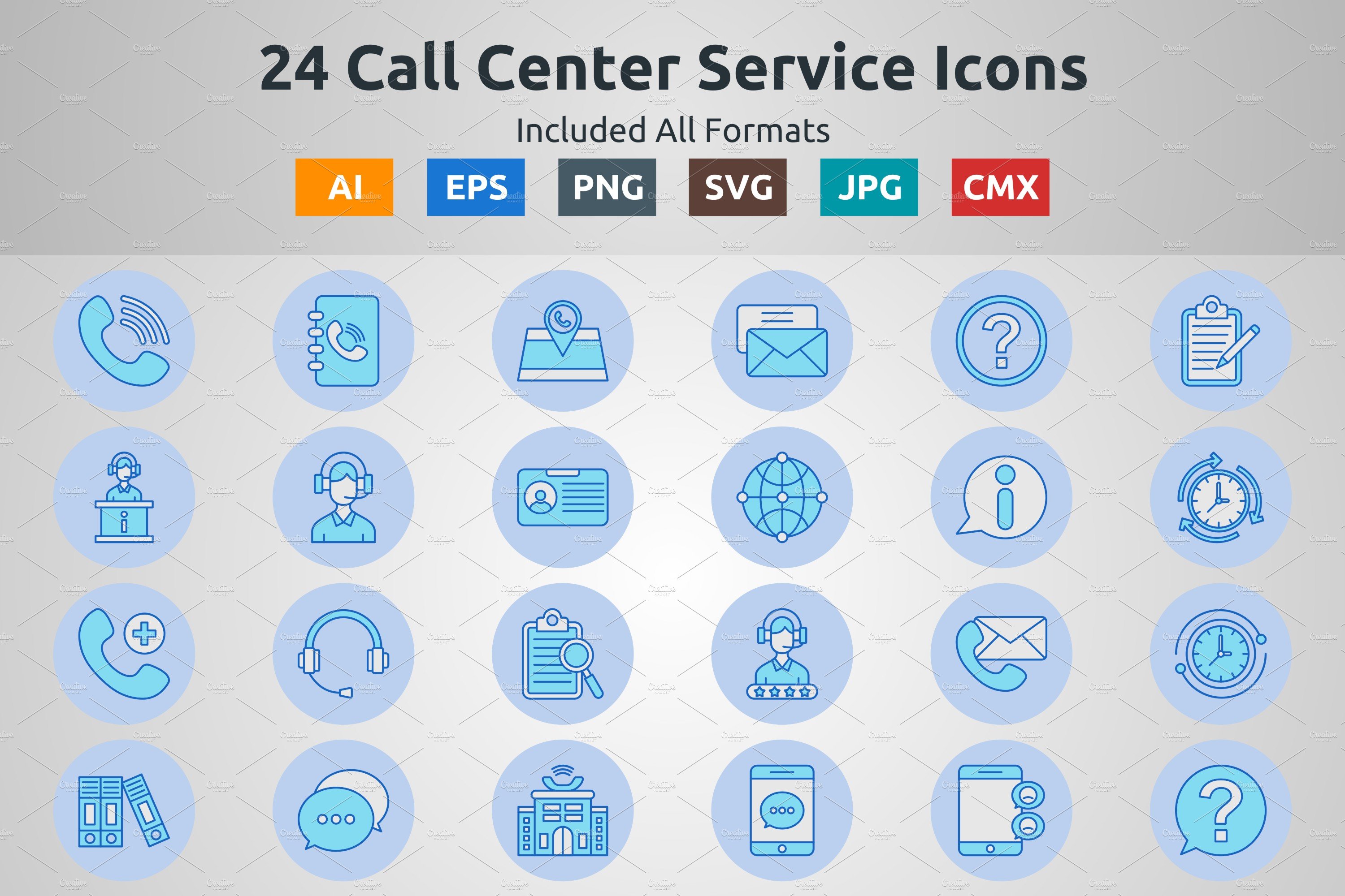 Blue Filled Circle Call Center Icons cover image.