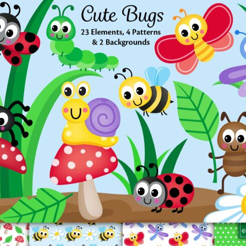 Cute Bugs Clipart cover image.