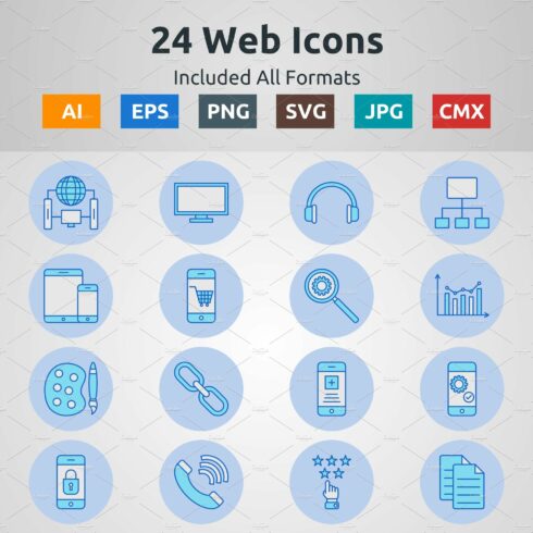 Blue Filled Outline Circle Web Icons cover image.