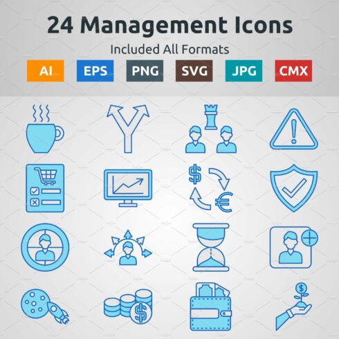 Blue Filled Outline Management Icons cover image.