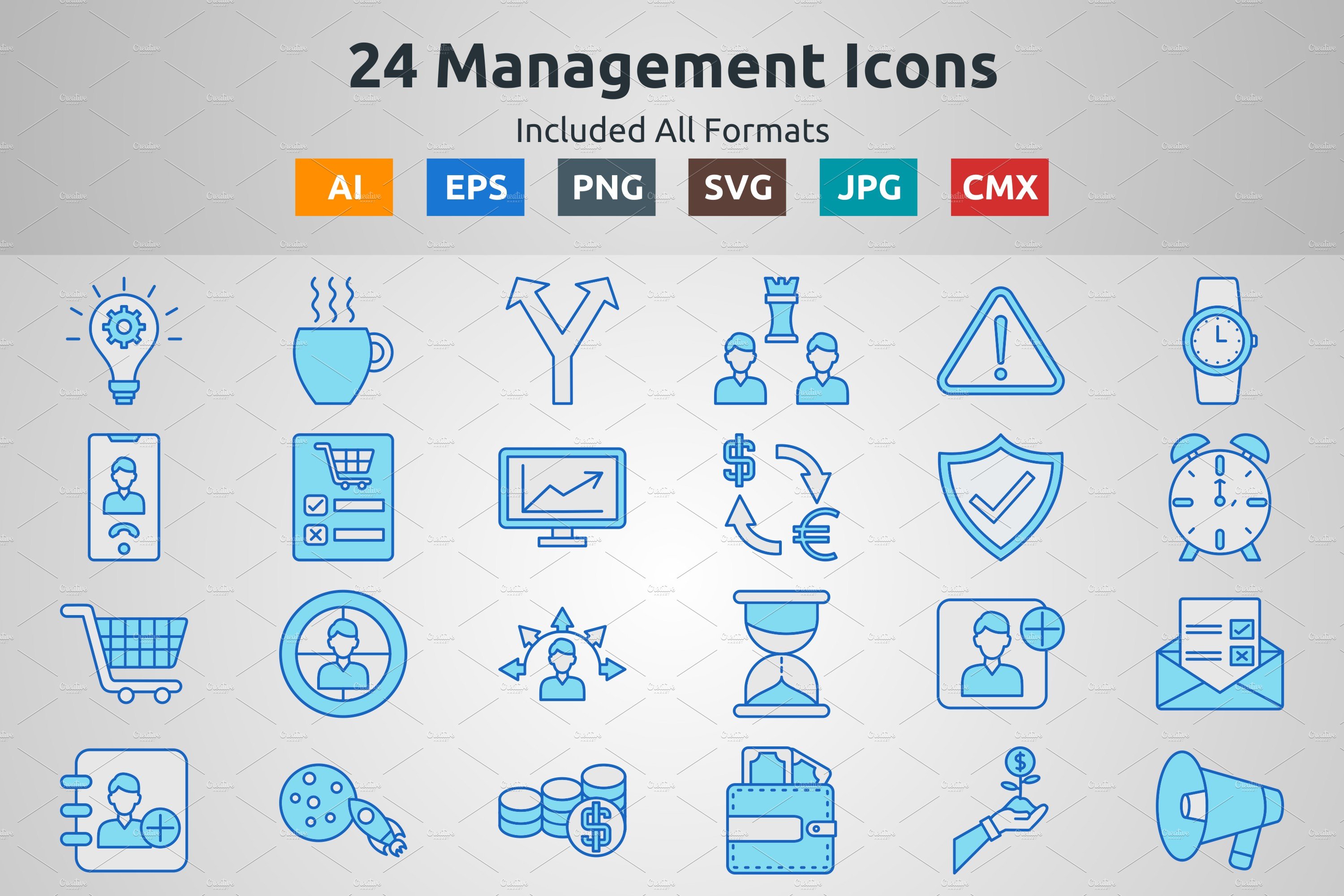Blue Filled Outline Management Icons cover image.