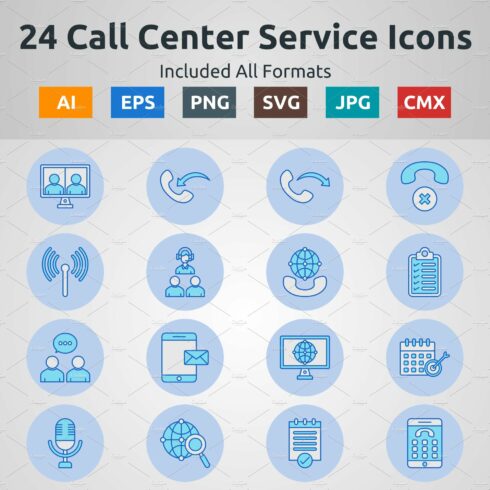 Blue Filled Circle Call Center Icons cover image.