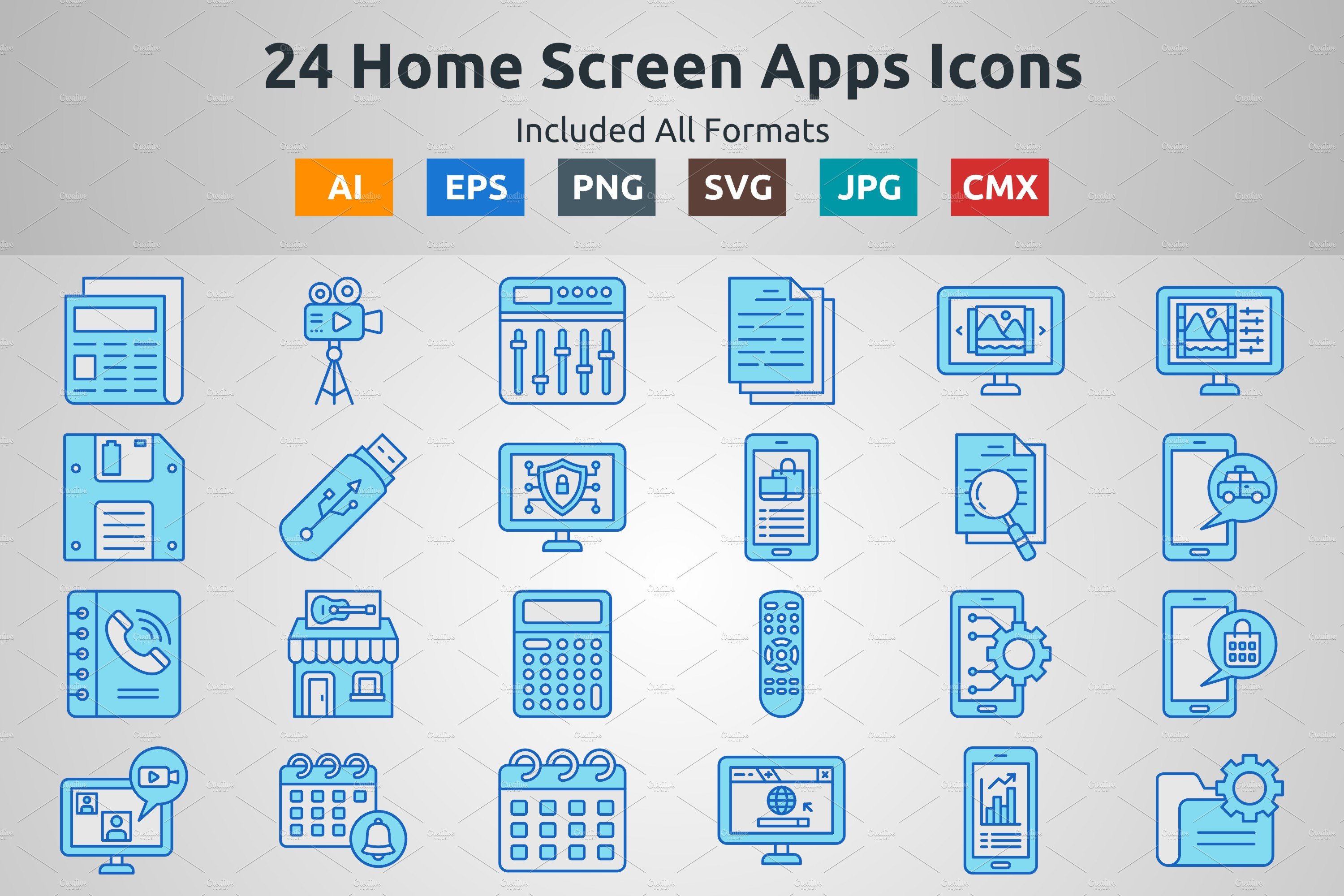 Blue Filled Outline Screen App Icons cover image.