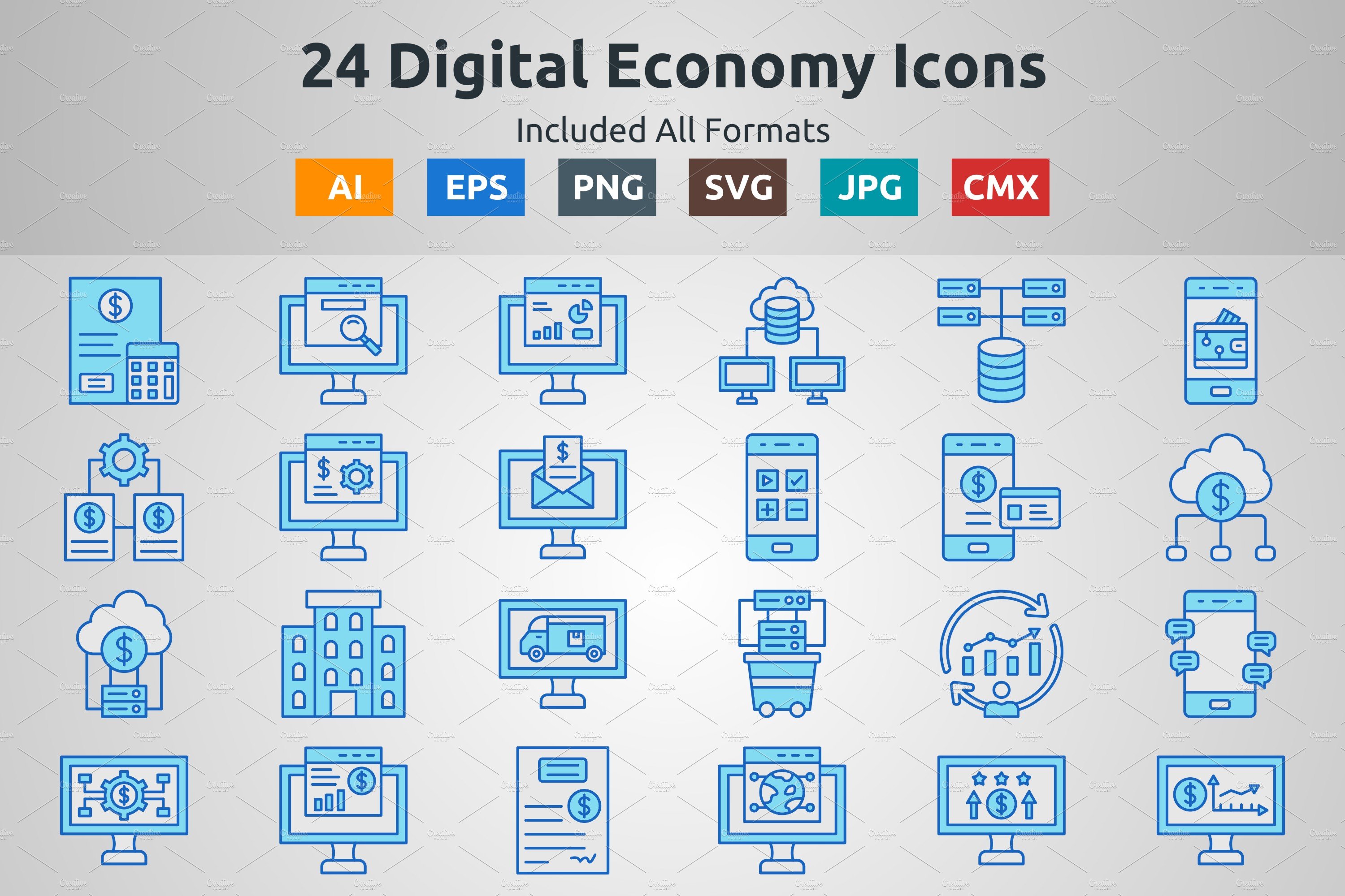 Blue Filled Outline Digital Economy cover image.