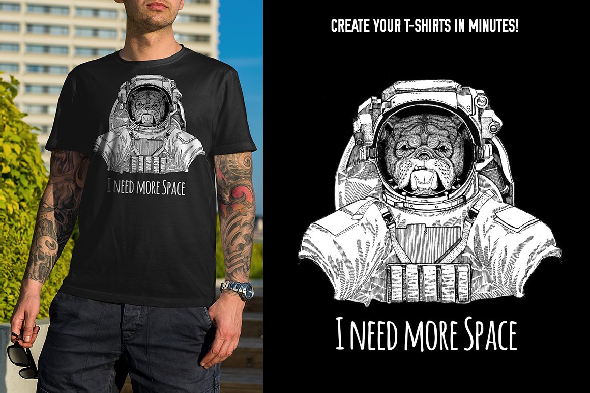 Astronaut animals T-shirt pack preview image.