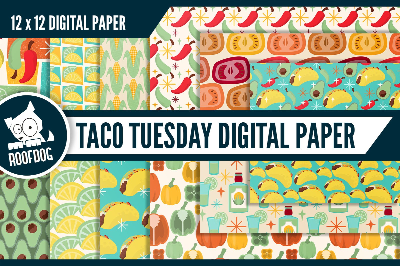 Tacos and tequilas digital paper cover image.