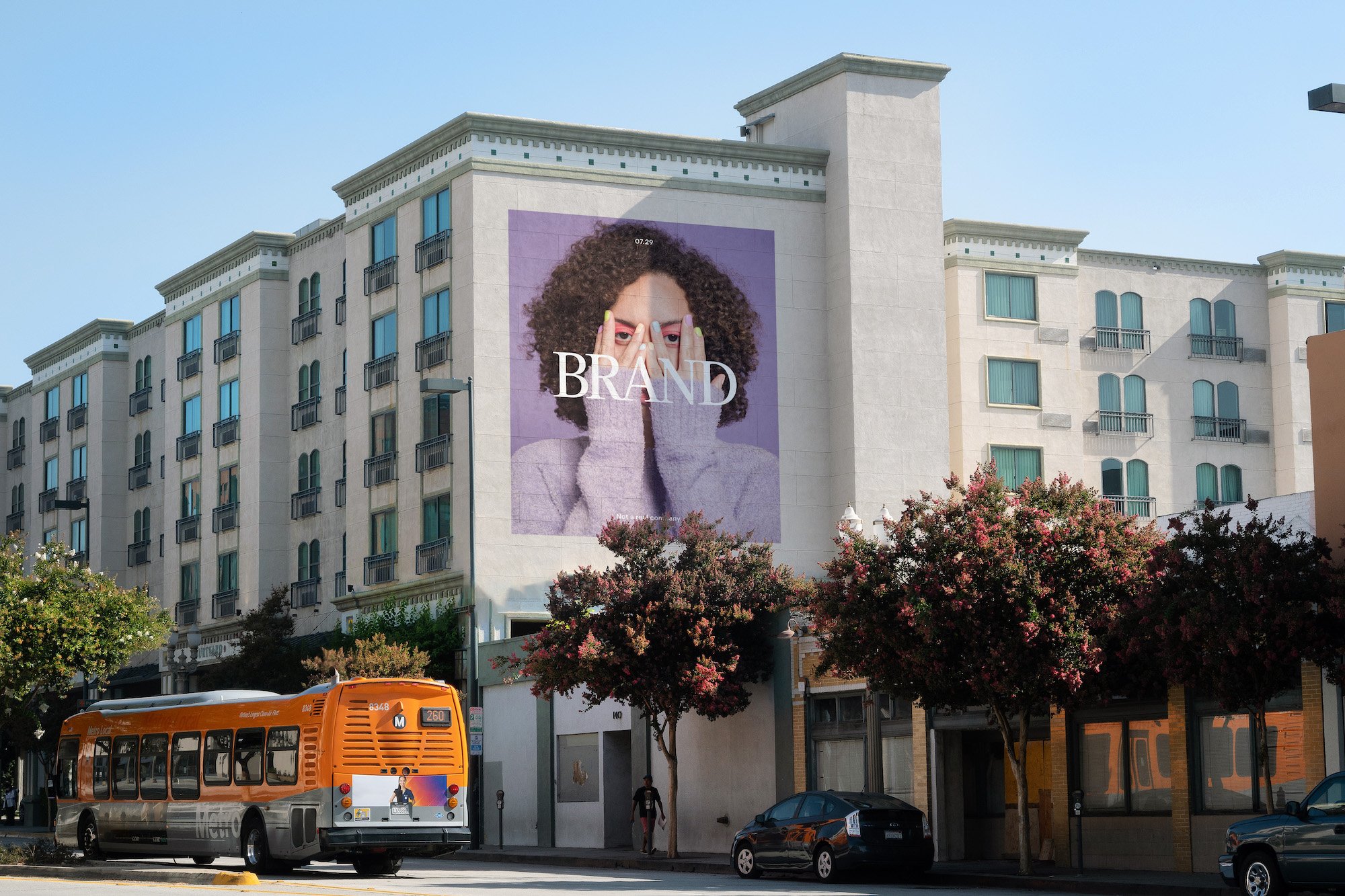 painted downtown billboard with bus mockup psd brand 26
