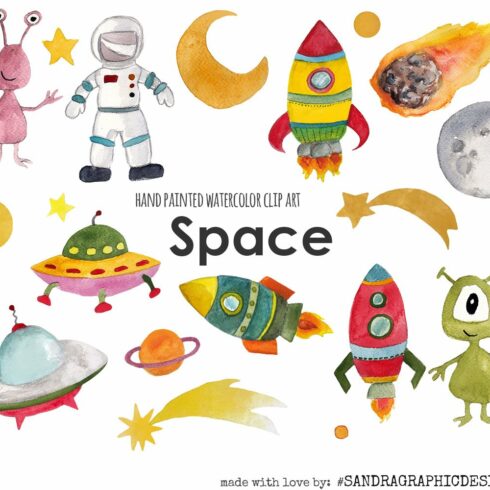 Space watercolor clip art cover image.