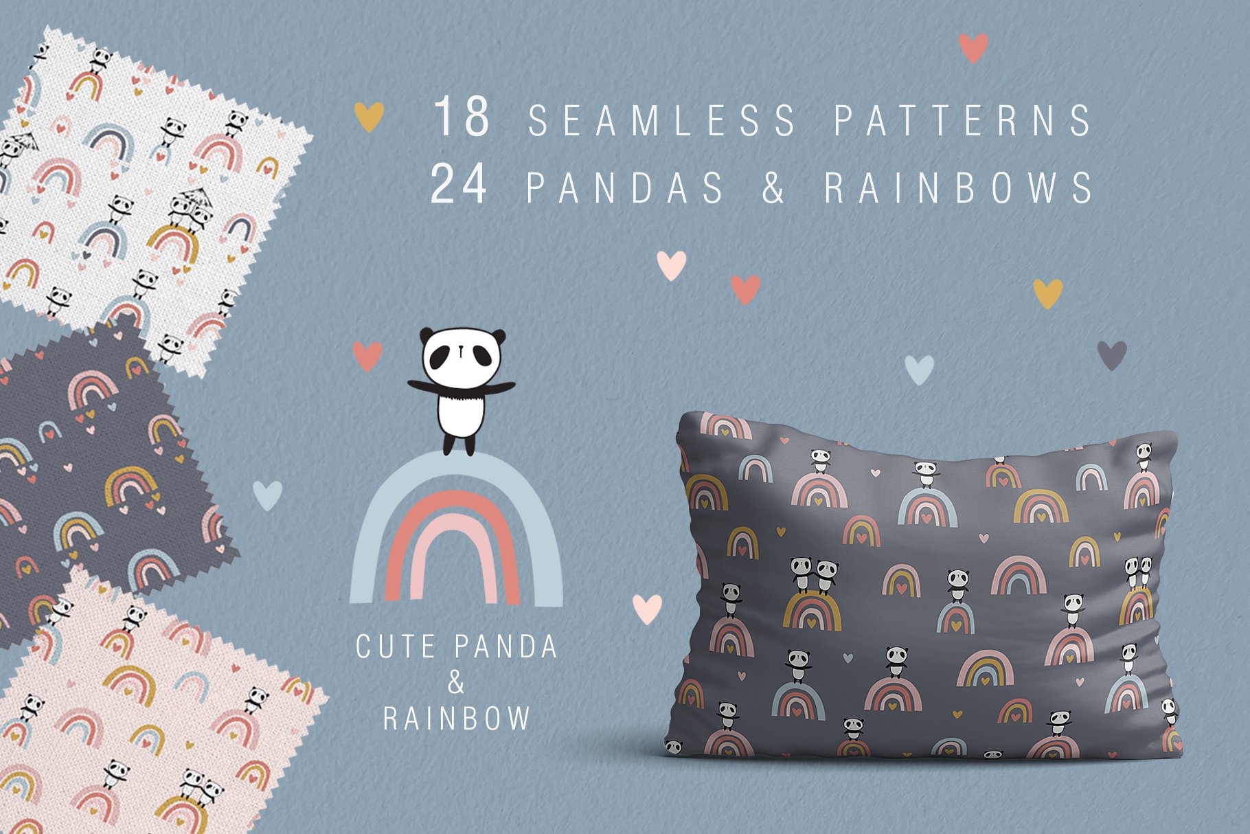 Cute pandas & rainbows  patterns cover image.