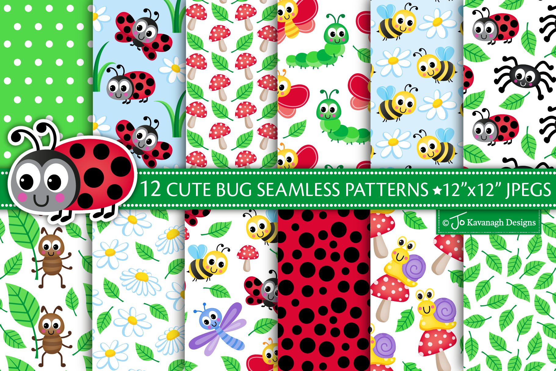 Cute Bugs Digital Paper,Insects -P49 cover image.