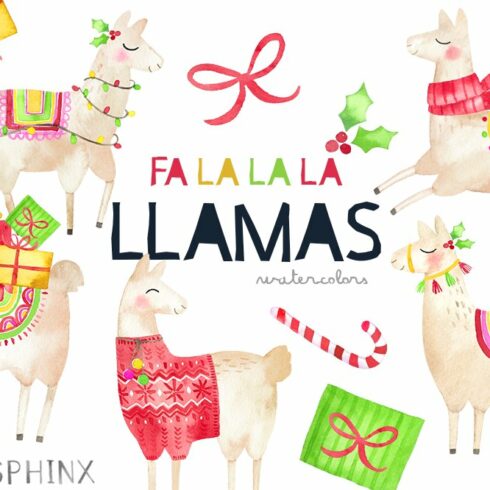 Christmas Llamas Clipart cover image.