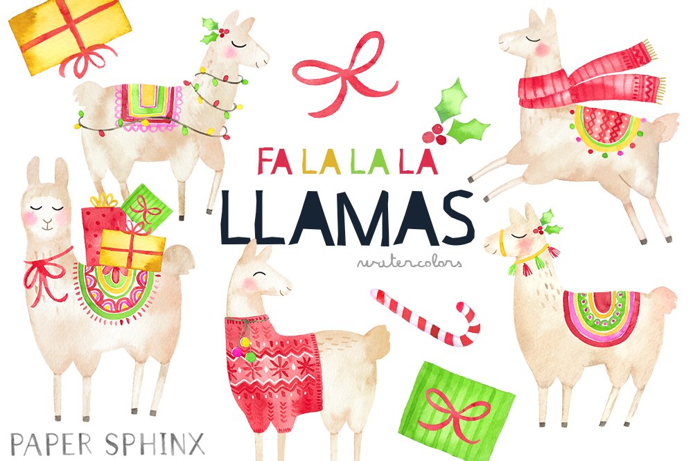 Christmas Llamas Clipart cover image.