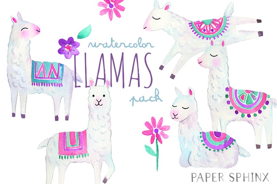 Watercolor Llamas Art Pack cover image.