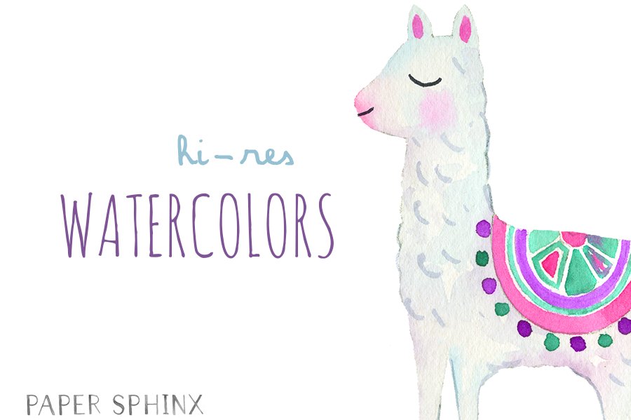 Watercolor Llamas Art Pack preview image.