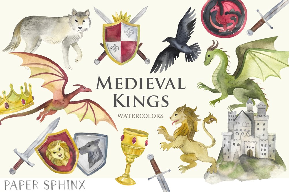 Watercolor Medieval Clipart cover image.