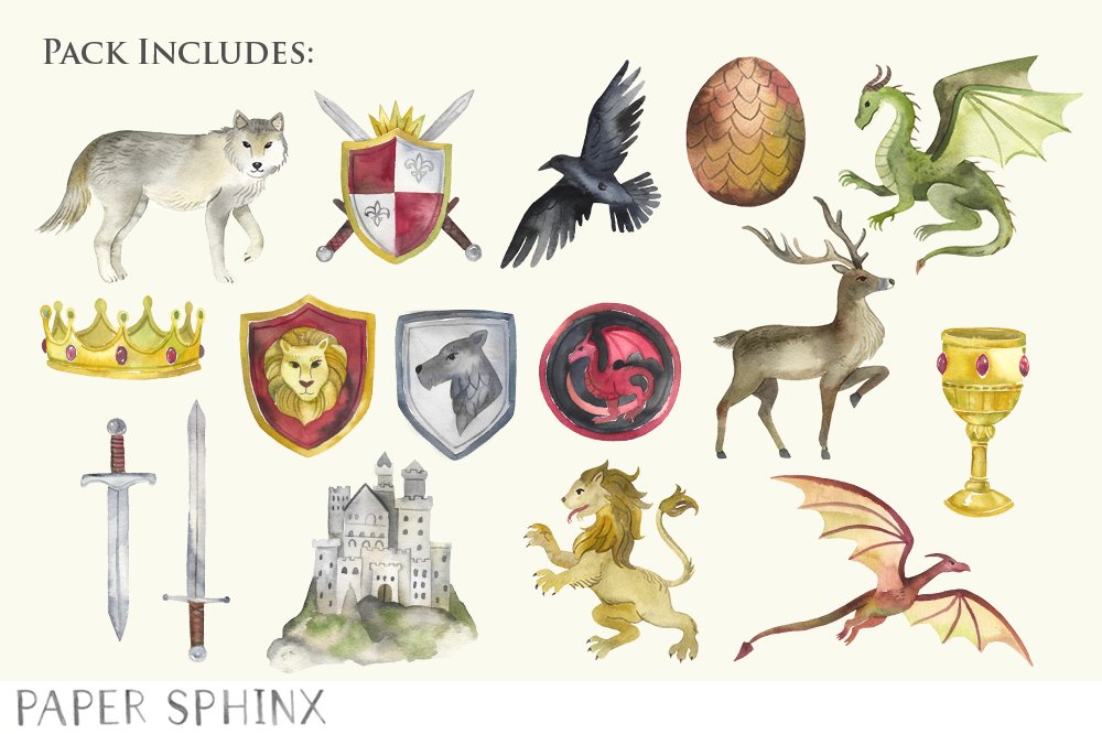 Watercolor Medieval Clipart preview image.