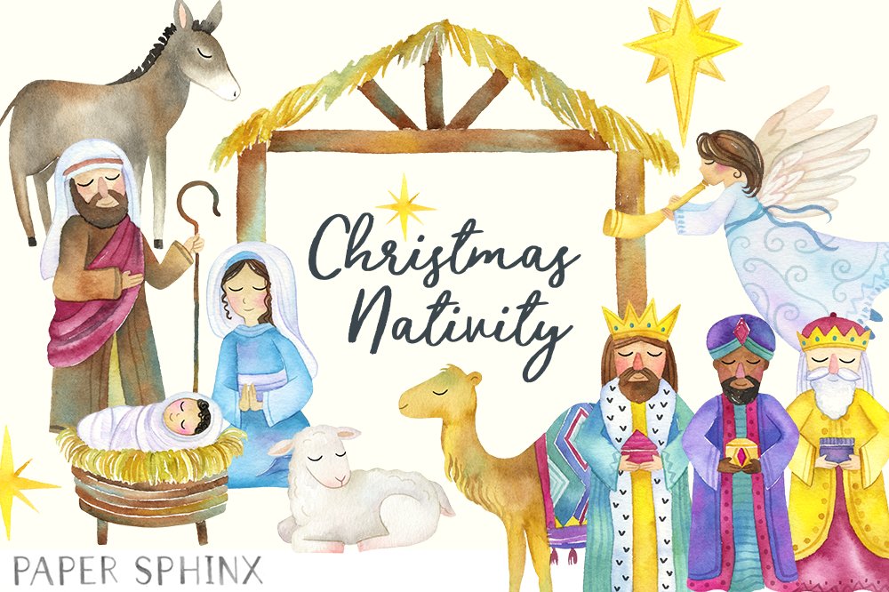 merry christmas nativity clip art