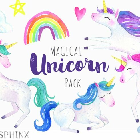 Magical Unicorns Watercolor Pack cover image.