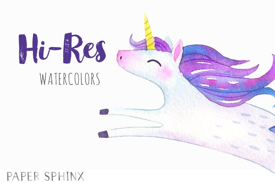 Magical Unicorns Watercolor Pack preview image.