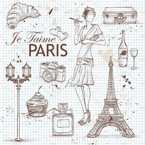 paris set on note book page cover image.