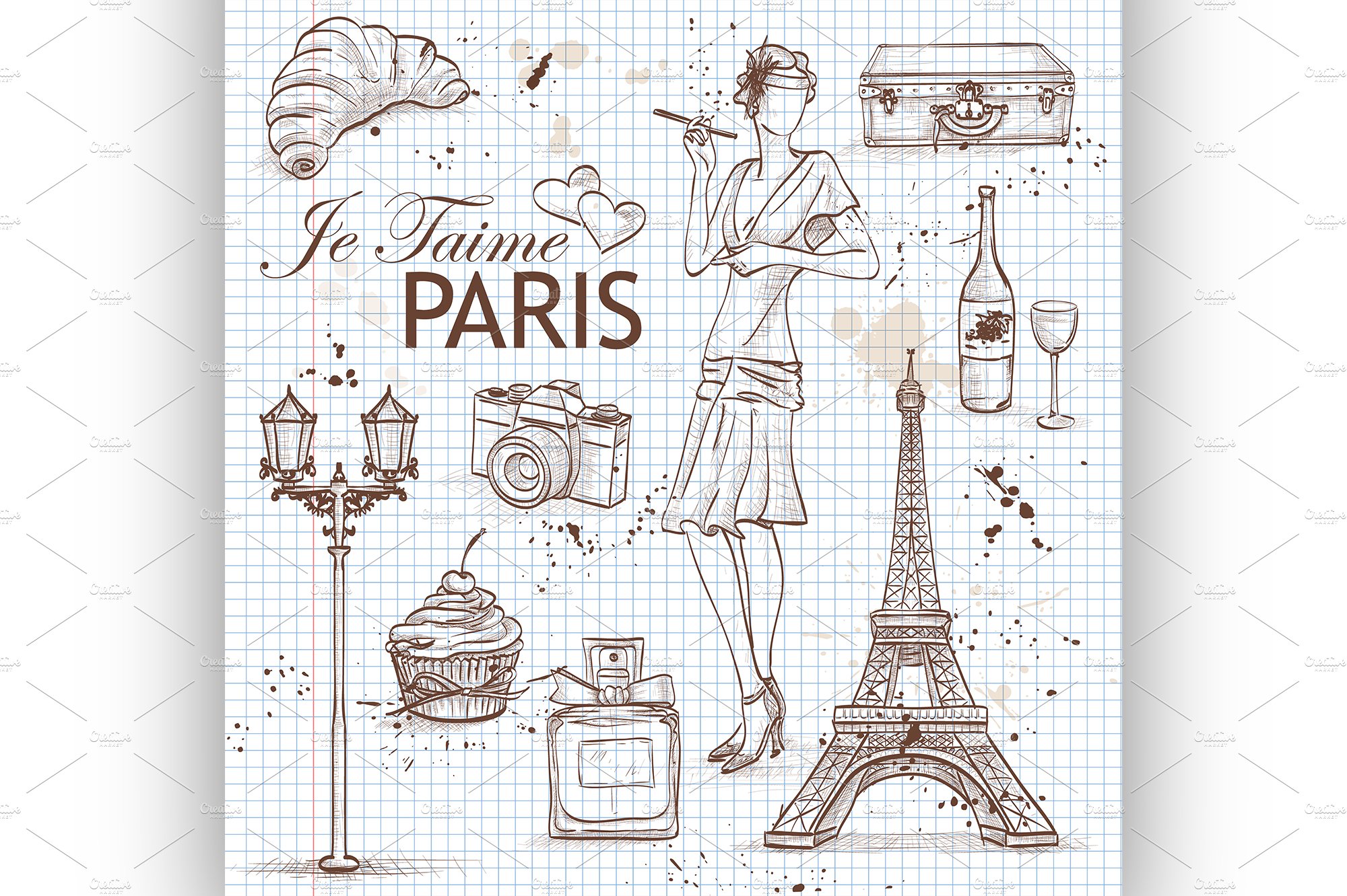 paris set on note book page cover image.