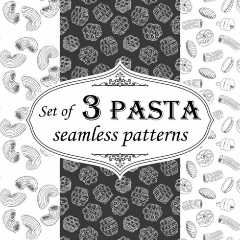 Set hand-drawn pasta patterns. cover image.