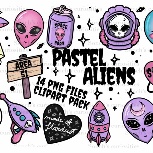 Pastel Aliens / UFO - 14 goth PNG cover image.