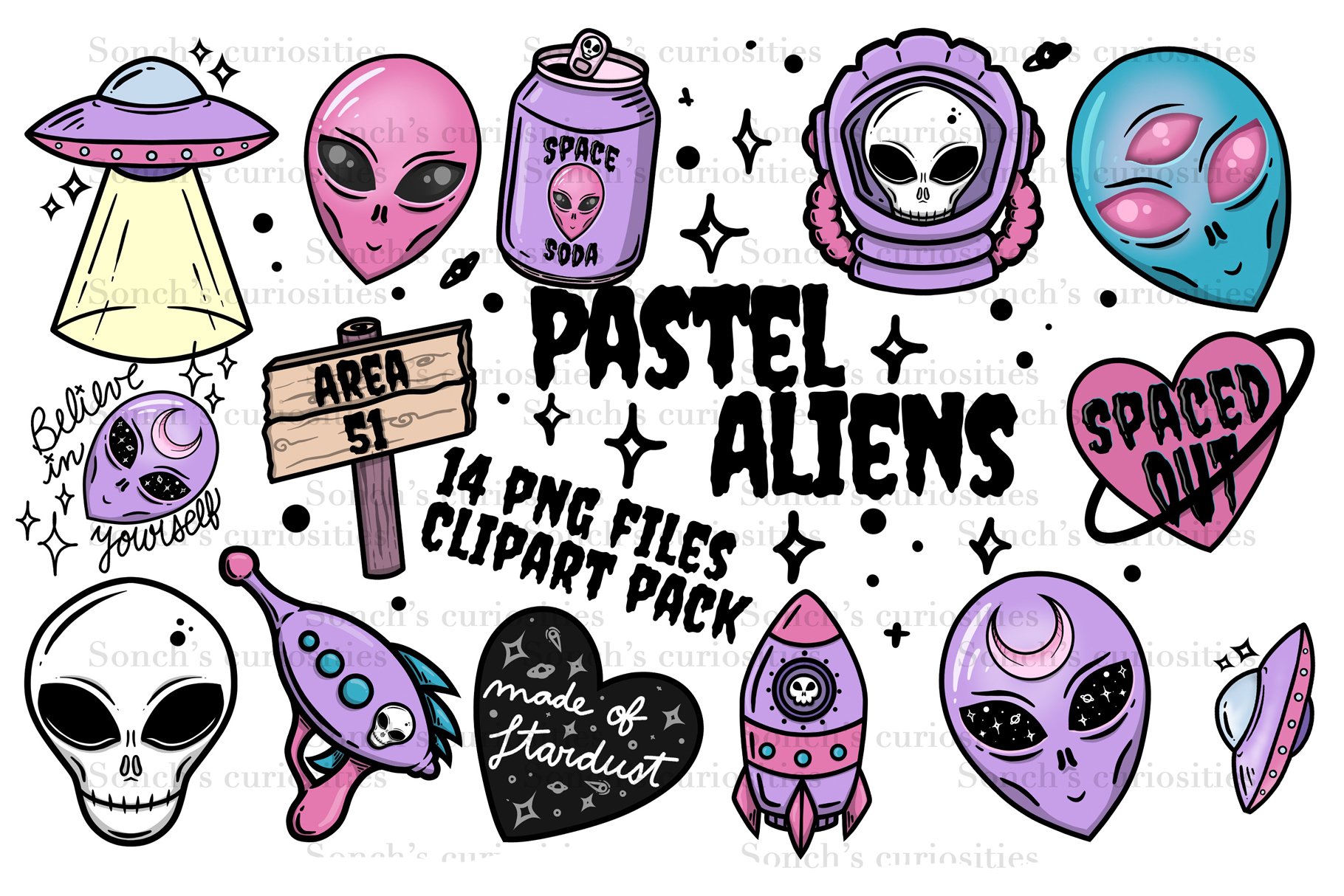 Pastel Aliens / UFO - 14 goth PNG cover image.
