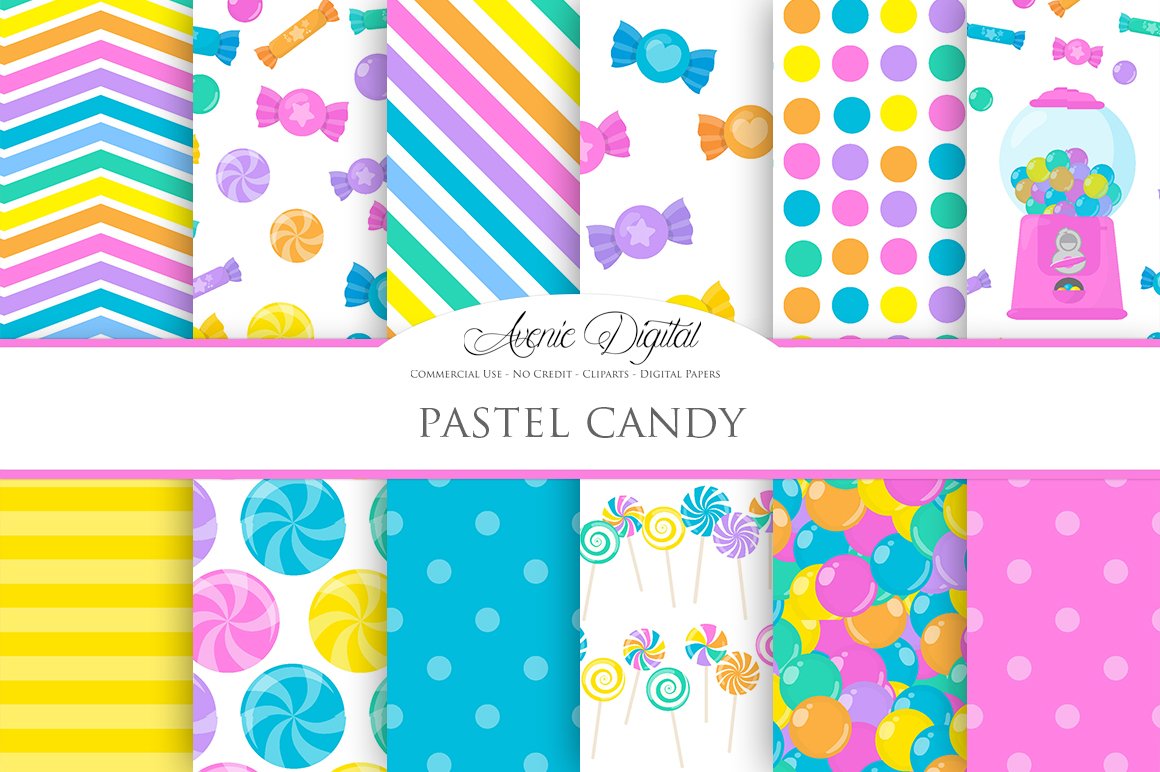 Pastel Candy Digital Paper Patterns cover image.