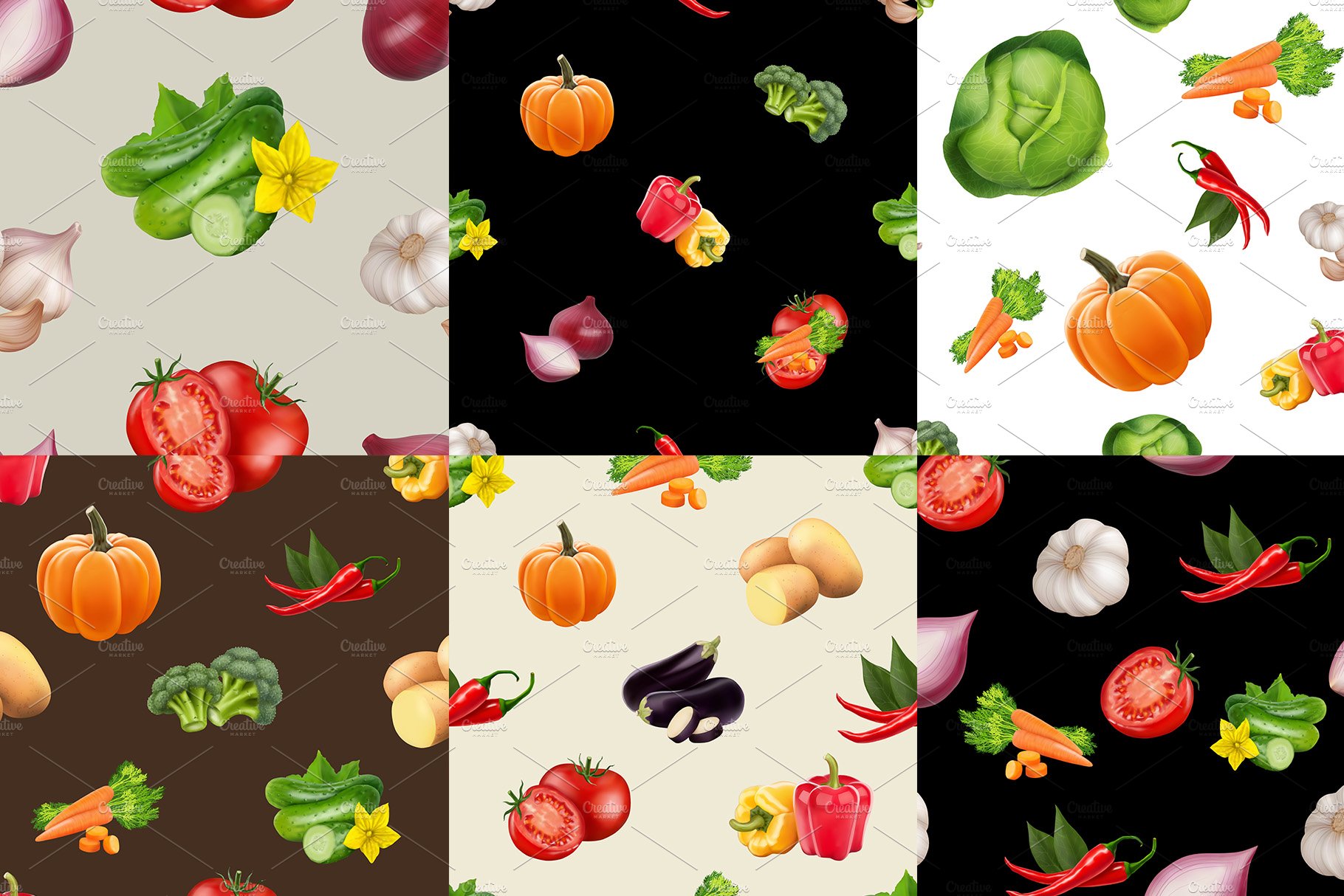 Big vegetables patterns set preview image.