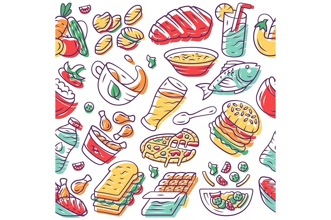 Food vector seamless pattern cover image.