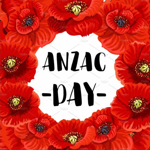 Anzac Day war memorial day red poppy vector poster cover image.