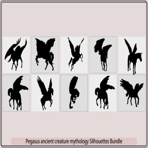 Pegasus Icon Silhouette Illustration,Vector flat pegasus silhouette isolated on white background, cover image.