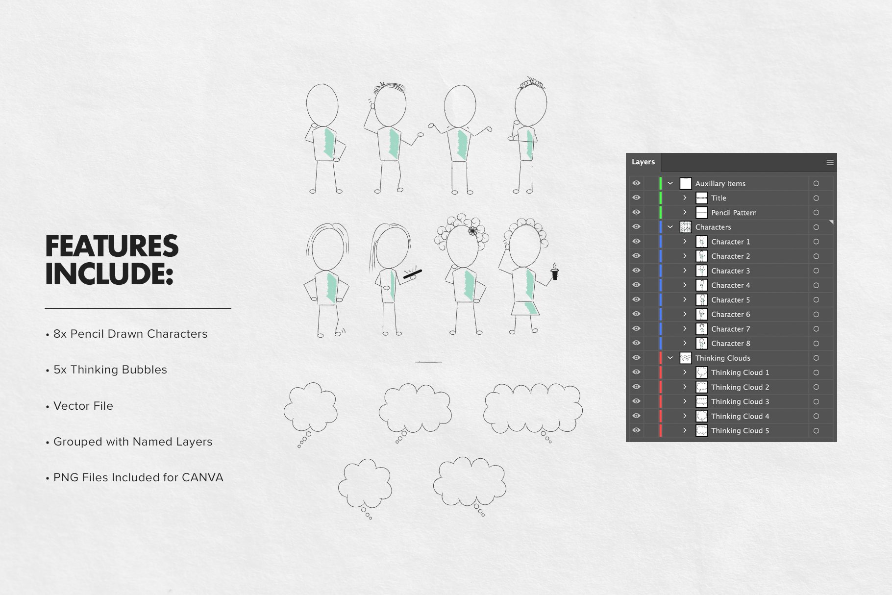 Stick Figure Pencil Characters preview image.