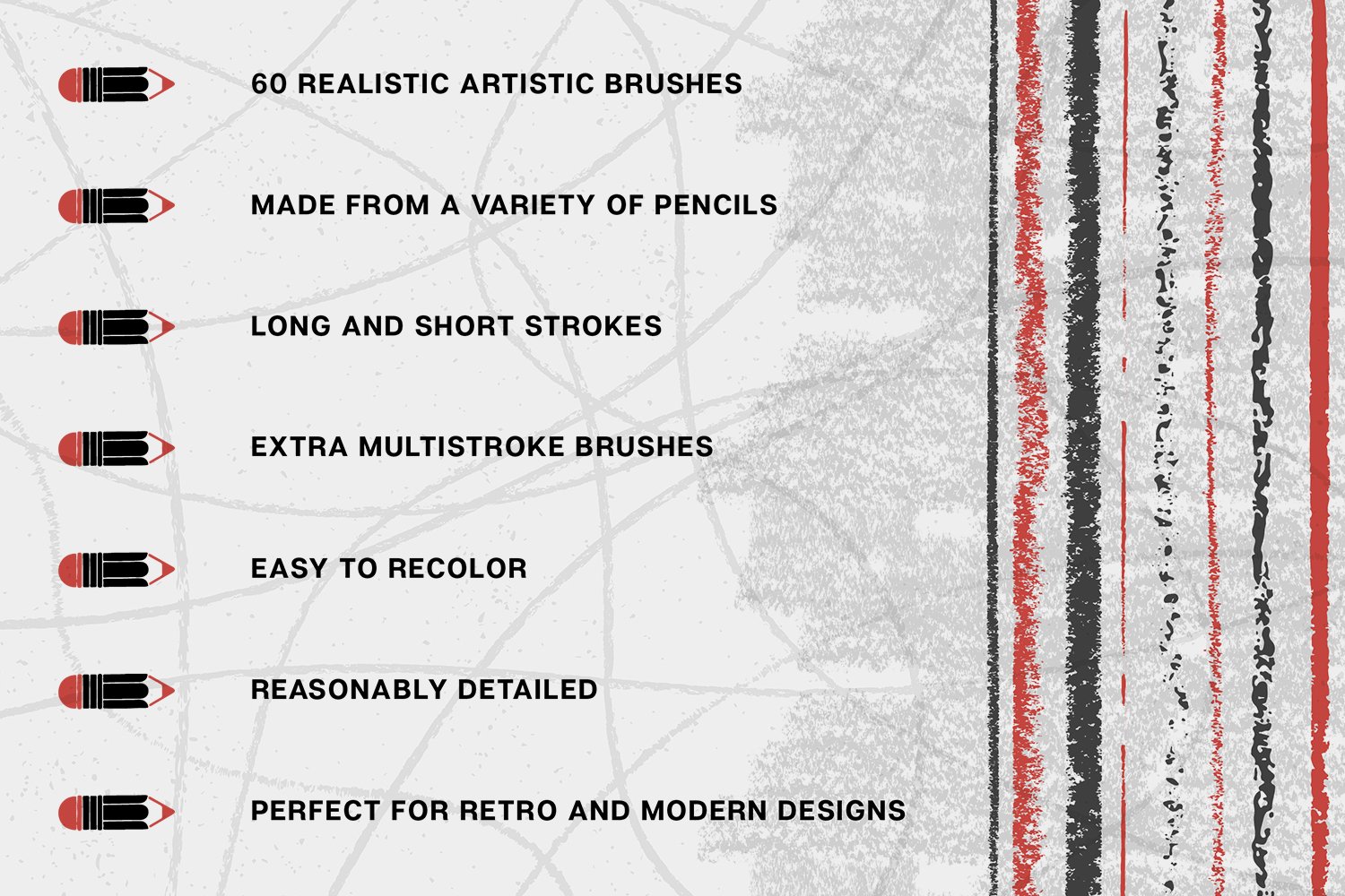 60 Pencil Brushes for Illustrator preview image.