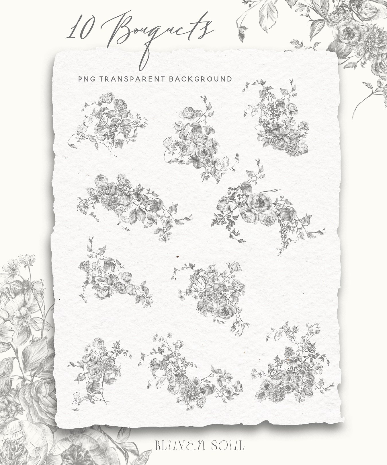 Pencil Sketch Flowers Clipart preview image.