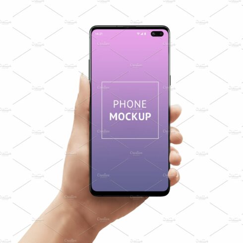 Galaxy phone mockup in woman hand cover image.