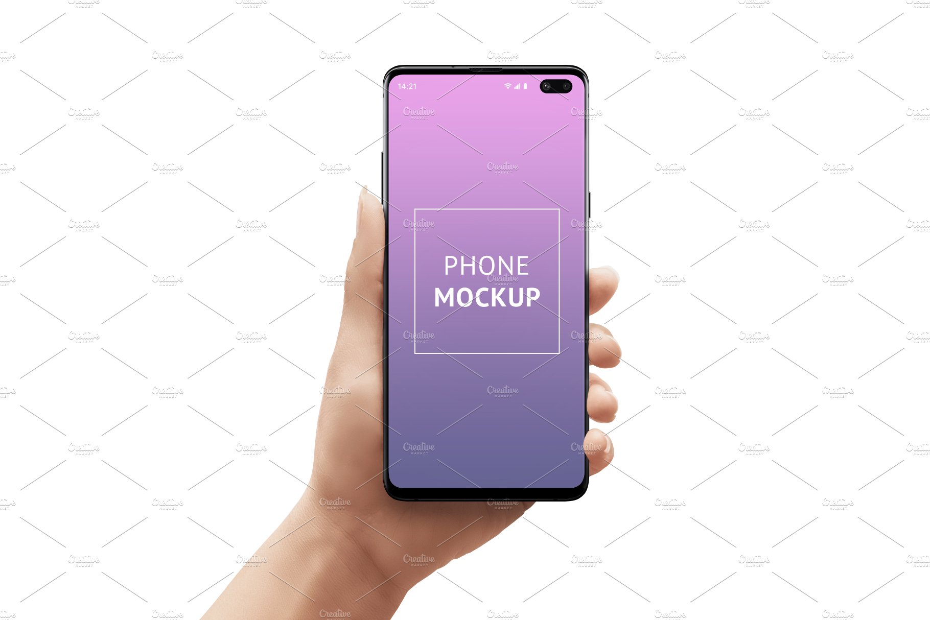 Galaxy phone mockup in woman hand cover image.