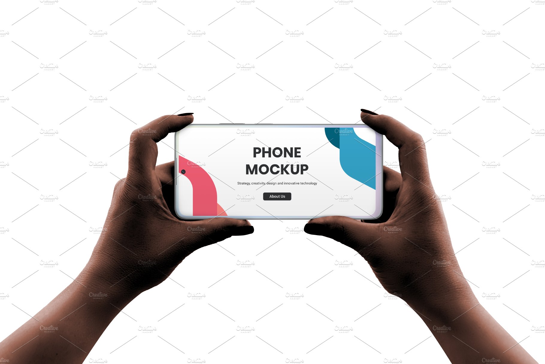 Phone mockup in woman hands horizont cover image.