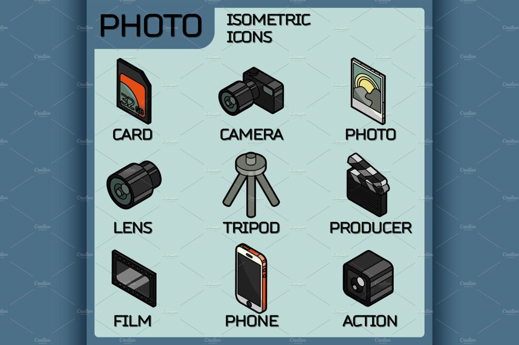 Photo color outline isometric icons – MasterBundles