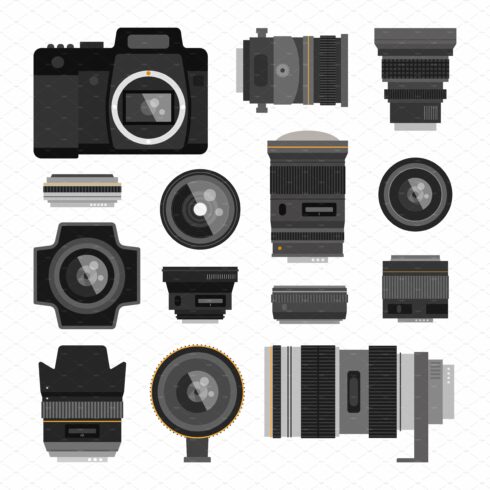 Camera photo optic lenses vector cover image.