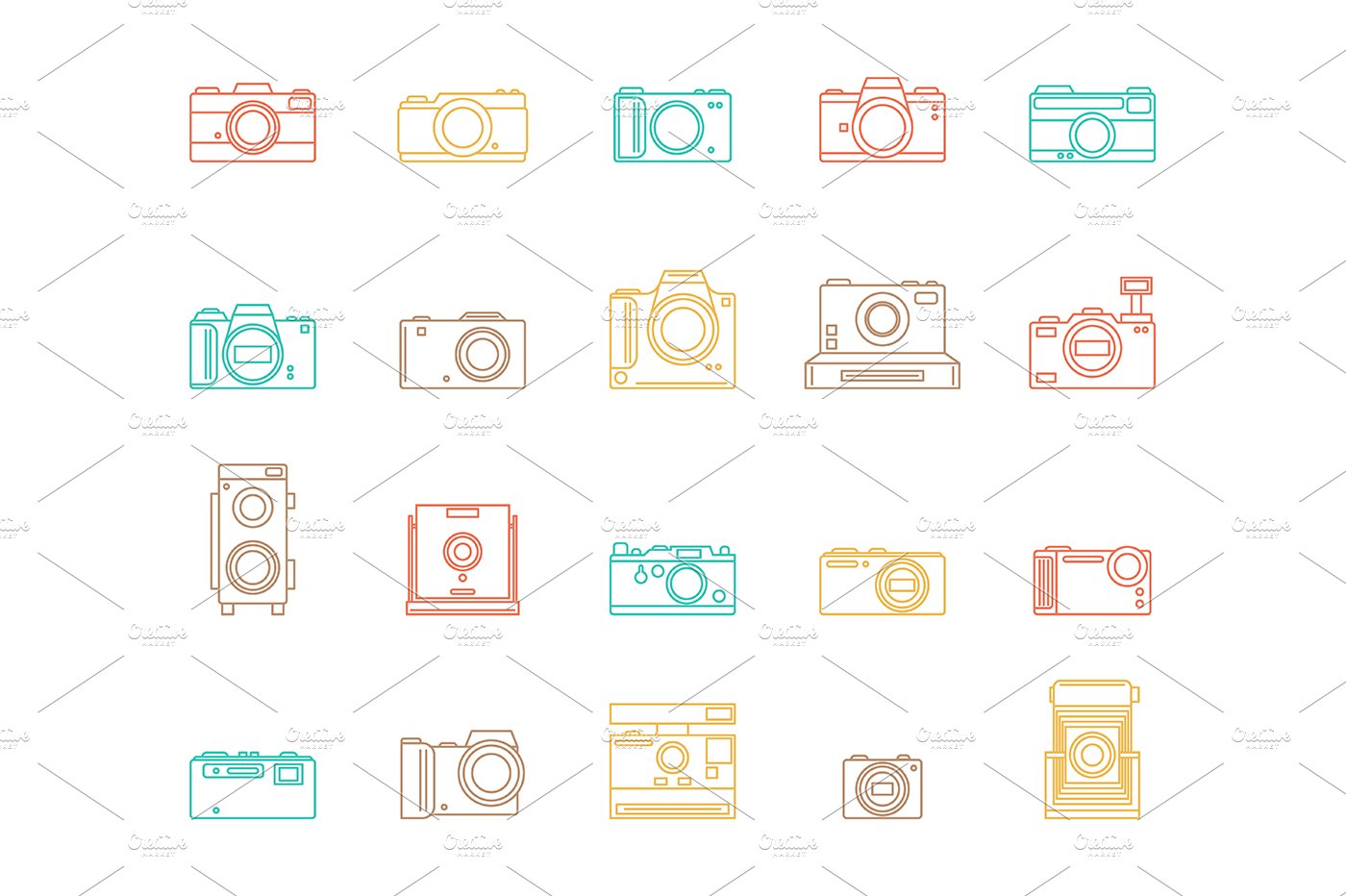 Photo Camera Thin Line Set. cover image.