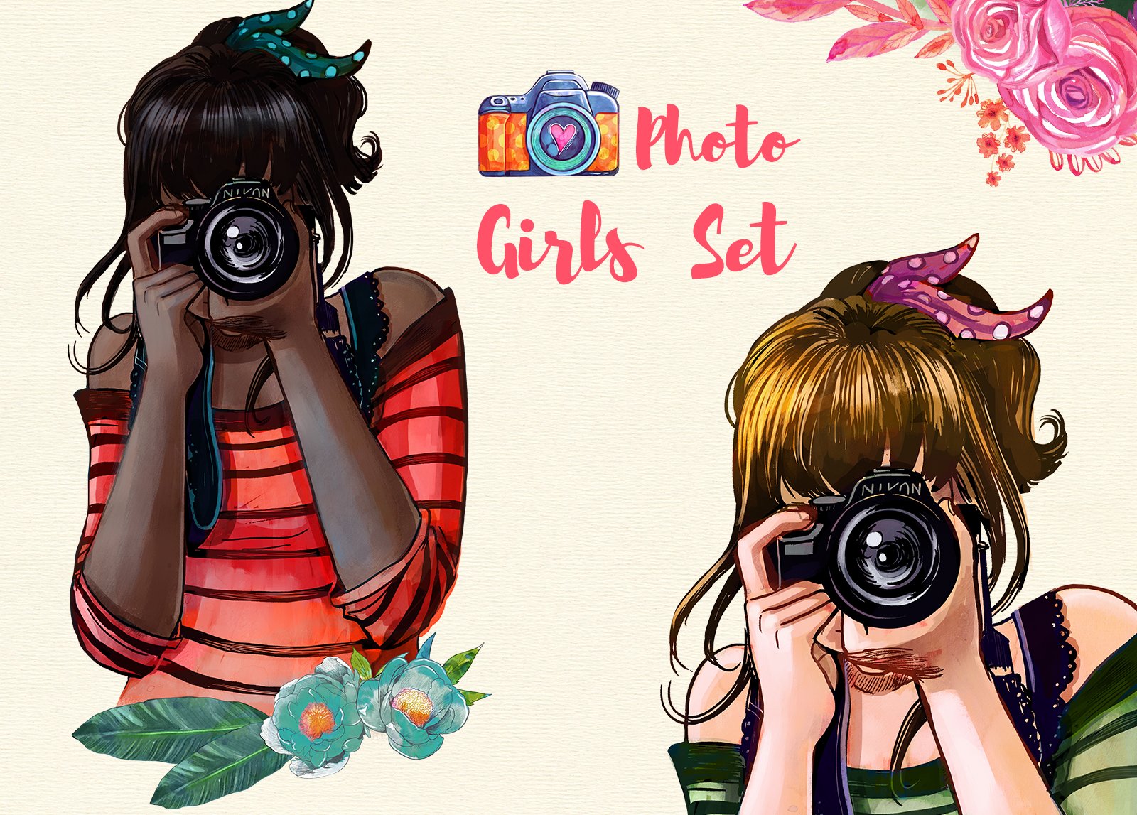 Photographer girl clipart preview image.