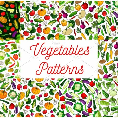Vegetables patterns set. Vegetarian background cover image.