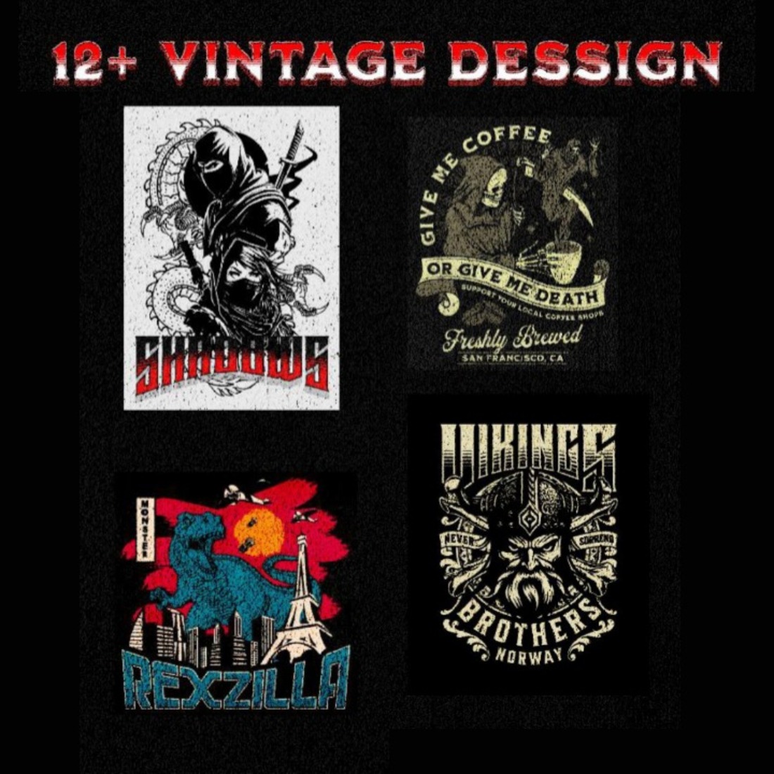 Top 12+ Uniqe Vintage T Shirts designs preview image.