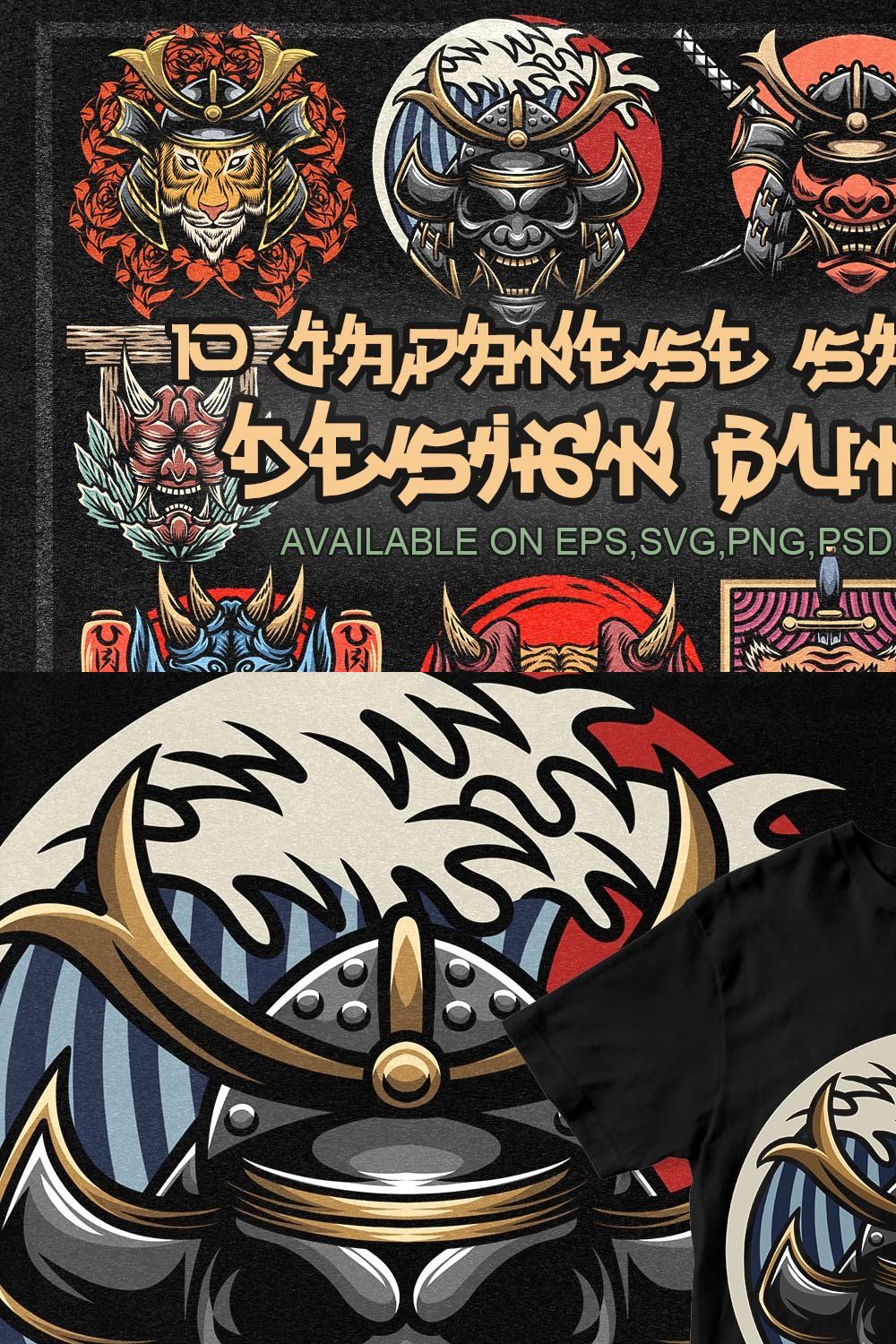 10 japanese samurai design bundle pinterest preview image.