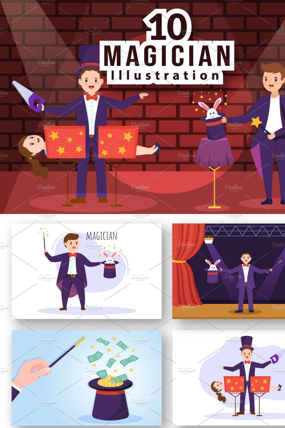 10 Magician Illusionist Illustration pinterest preview image.
