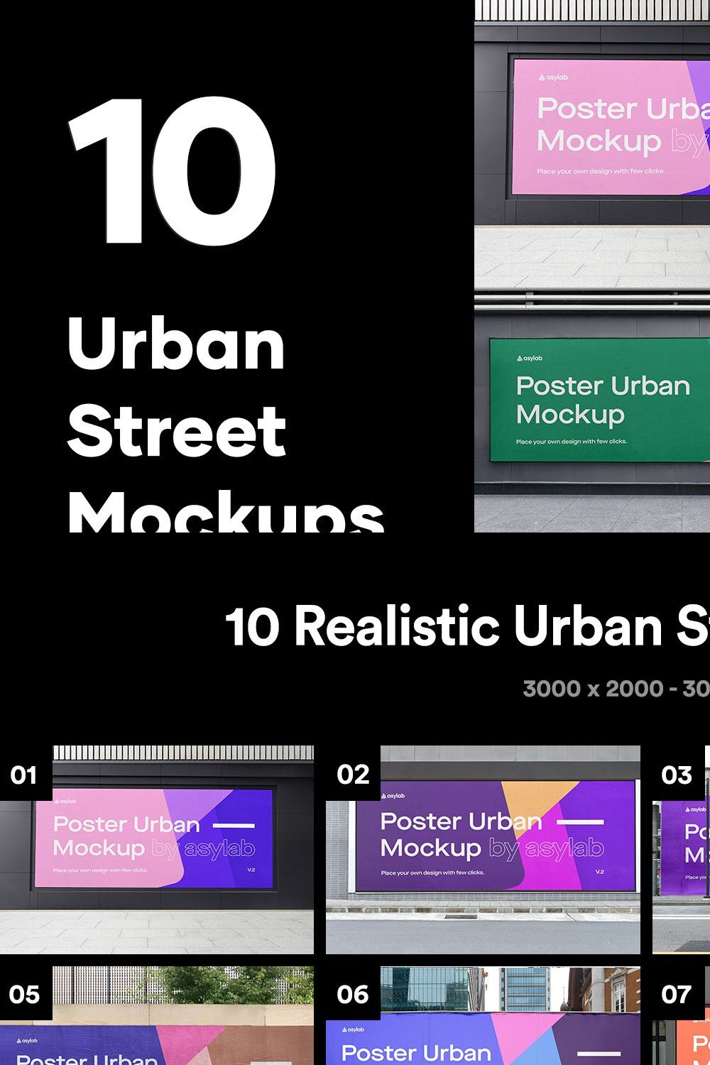 10 Urban Poster Street Mockups - PSD pinterest preview image.