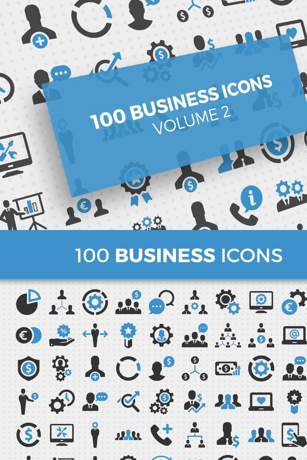 100 Business Icons Vol. 2 pinterest preview image.